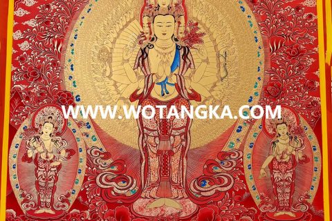 编号189-417925：红金唐卡-千手观音·三怙主（100*70CM左右）