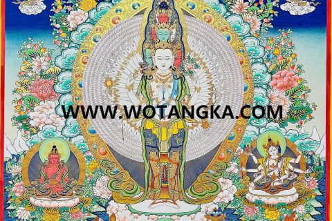 编号189-429768：彩绘唐卡-千手观音·三怙主（100*70CM左右）