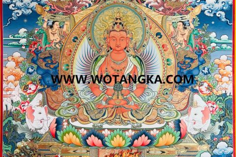 编号189-496178：彩绘唐卡-长寿佛·长寿三尊（100*70CM左右）