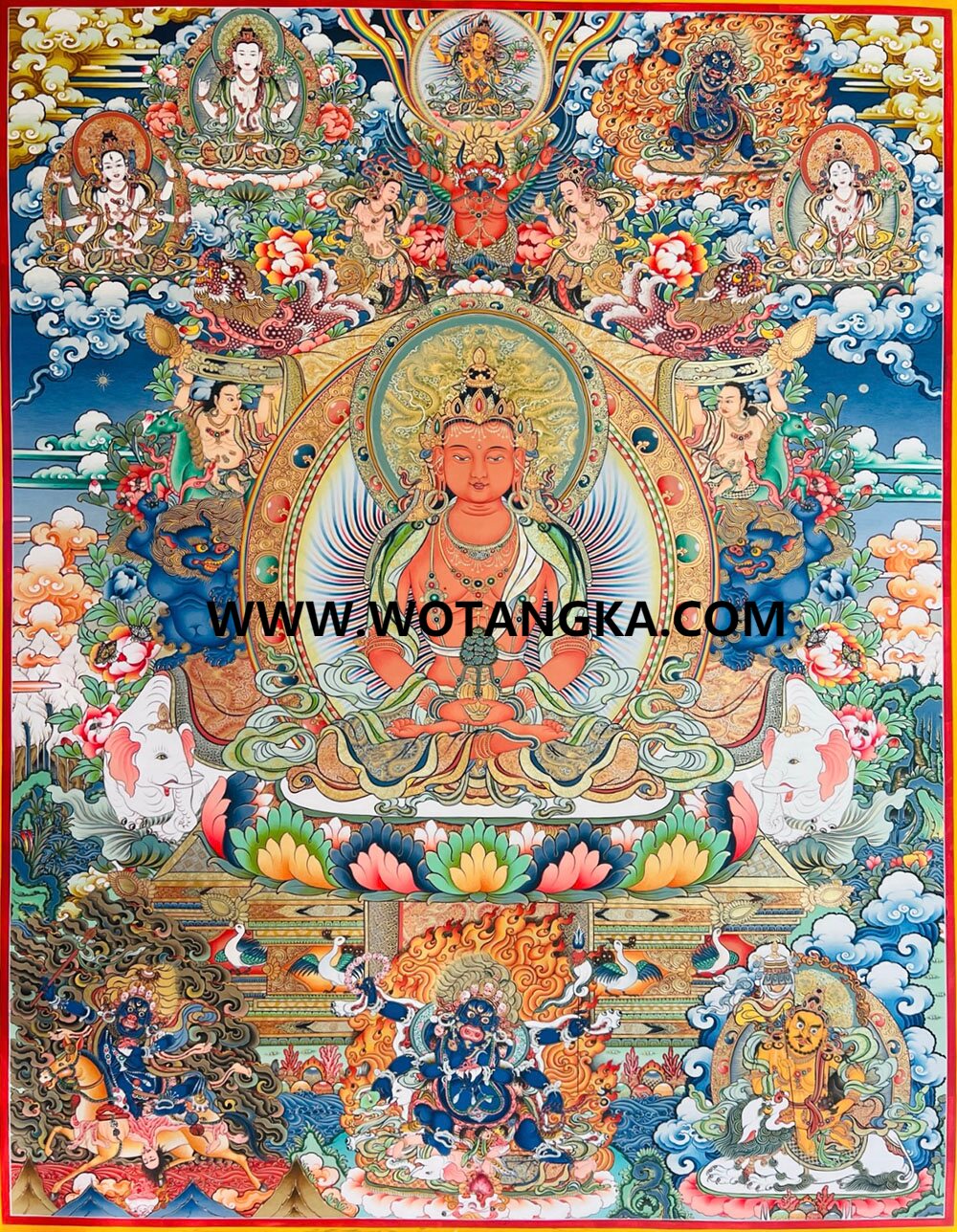 热贡-桑杰仁青·画院：彩绘唐卡-长寿佛·长寿三尊（100*70CM左右）