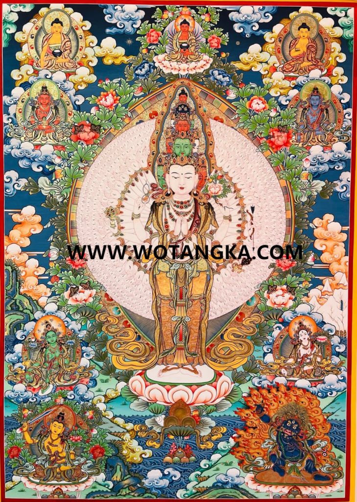编号189-496235：彩绘唐卡-千手观音·三怙主（100*70CM左右）