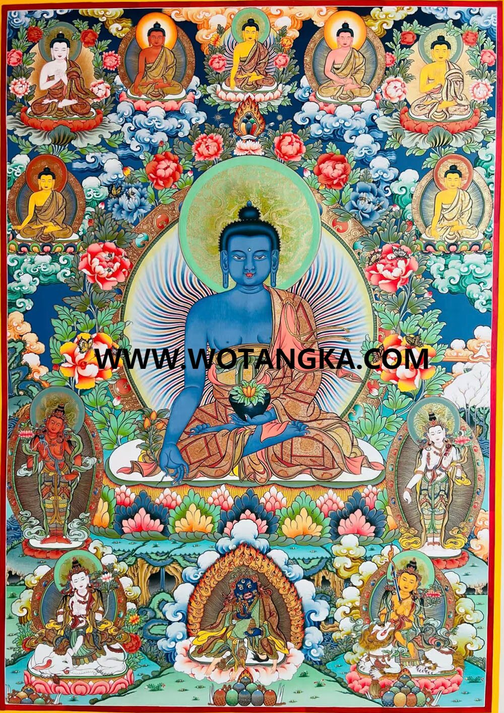 热贡-桑杰仁青·画院：彩绘唐卡-药师佛（100*70CM左右）