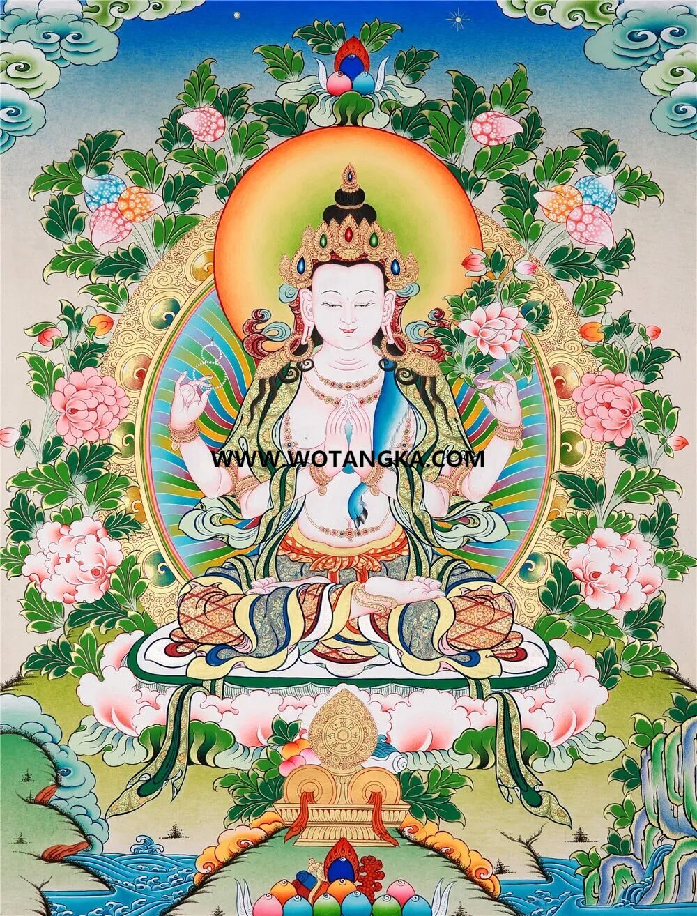 沃唐卡编号AC35467：四臂观音