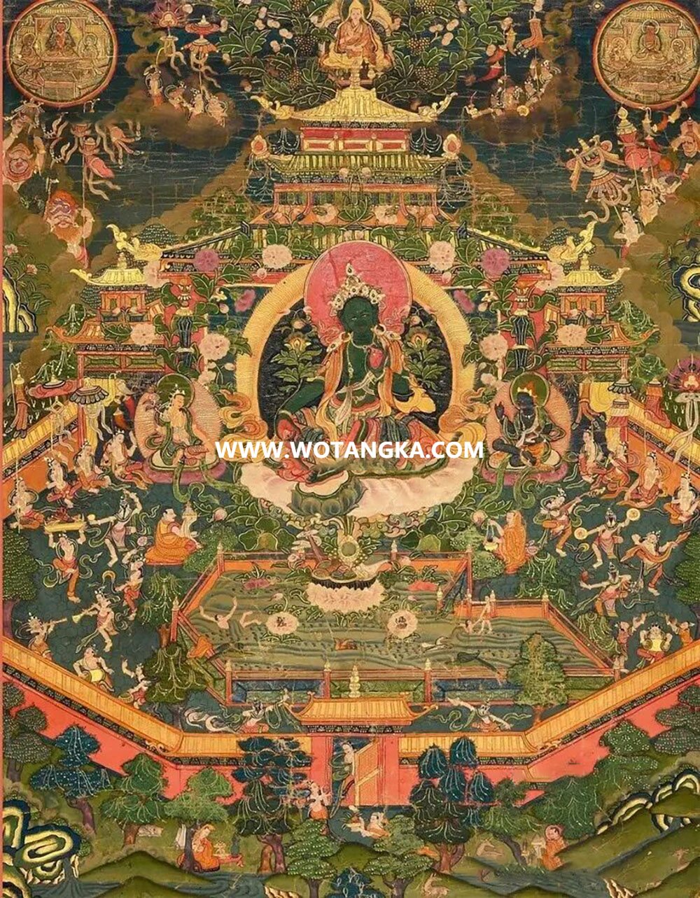 沃唐卡编号AC36145：绿度母净土