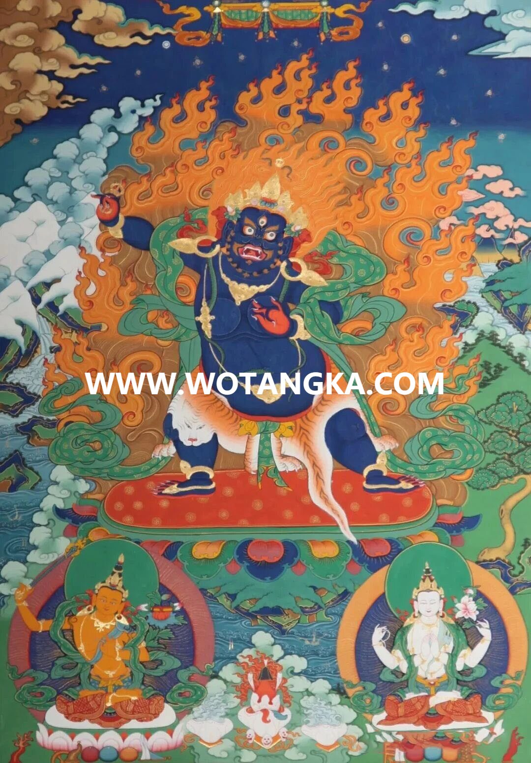 沃唐卡编号AC52891：金刚手菩萨雪域三怙主