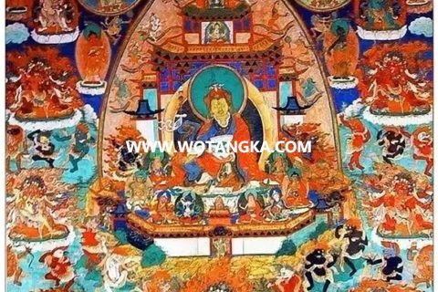 沃唐卡编号AC60248：莲花生大士与中阴文武百尊