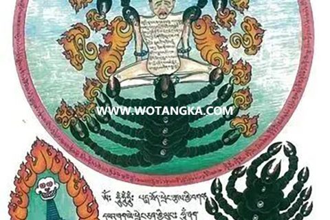 沃唐卡编号AC61246：忿怒莲师威猛九螯铁蝎咒轮（前译宁玛派·贝玛林巴伏藏王传承）