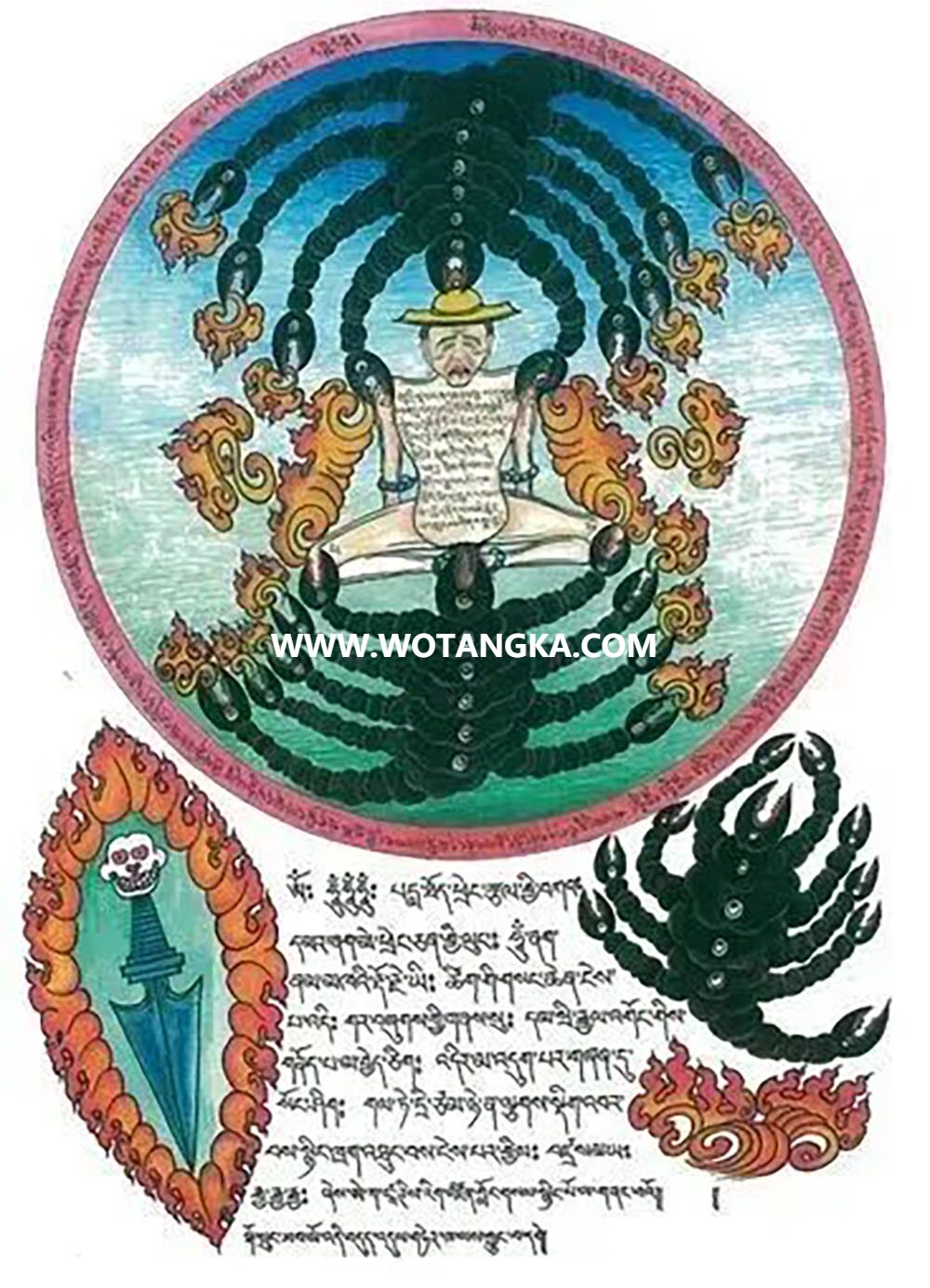 沃唐卡编号AC61246：忿怒莲师威猛九螯铁蝎咒轮（前译宁玛派·贝玛林巴伏藏王传承）