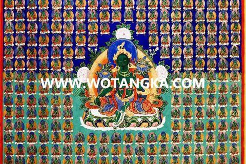 沃唐卡编号AC62487：绿度母千佛图