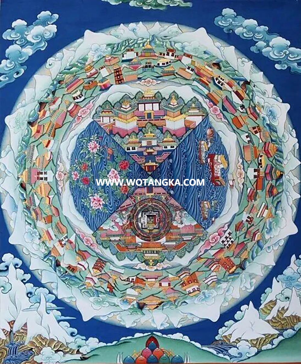 沃唐卡编号AC65973：香巴拉净土