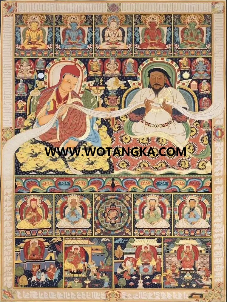 沃唐卡编号AC85729：八思巴与忽必烈对坐图
