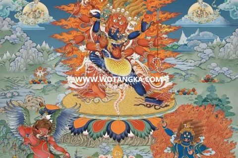 沃唐卡编号AC91865：马鹏金刚手三尊合修