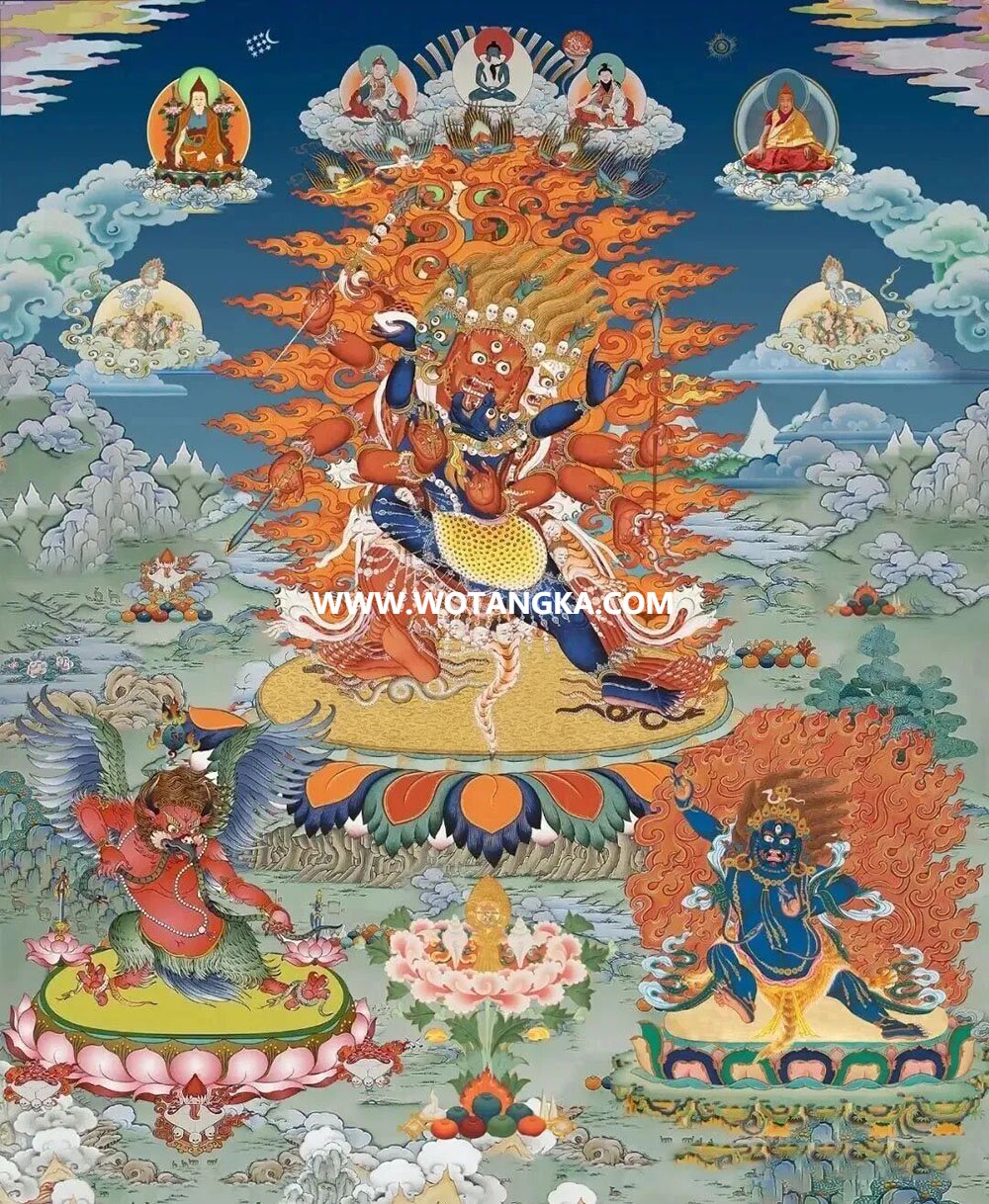 沃唐卡编号AC91865：马鹏金刚手三尊合修