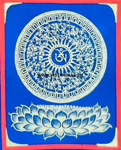 编号118-7286145：蓝金小唐卡-绿度母心咒（长方形·5*4CM左右）