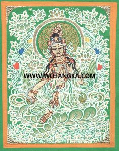 编号118-7364981：绿金小唐卡-绿度母（长方形·4.4*3.3CM左右）