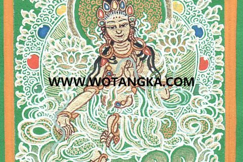 编号118-7364981：绿金小唐卡-绿度母（长方形·4.4*3.3CM左右）