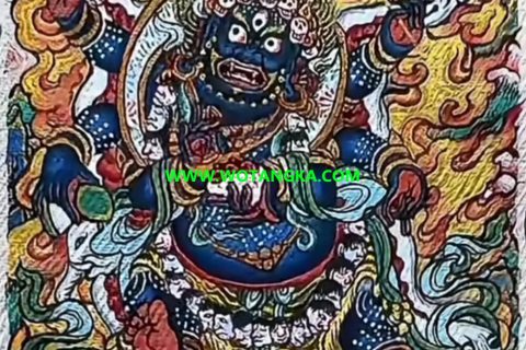 编号118-8651923：彩绘小唐卡-六臂玛哈嘎拉（长方形·5*4CM左右）