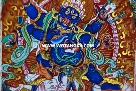 编号118-9457632：彩绘小唐卡-六臂玛哈嘎拉（长方形·5*4CM左右）