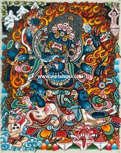 编号118-9532781：彩绘小唐卡-六臂玛哈嘎拉（长方形·5*4CM左右）