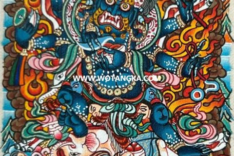 编号118-9532781：彩绘小唐卡-六臂玛哈嘎拉（长方形·5*4CM左右）