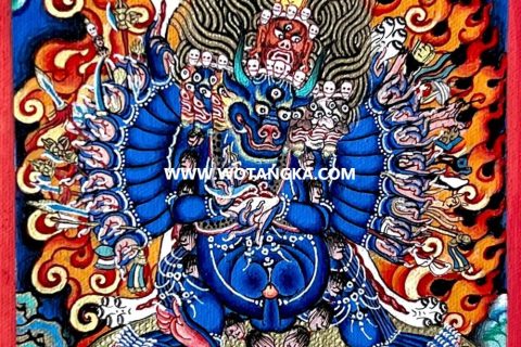 编号118-9642158：彩绘小唐卡-大威德金刚（长方形·5*4CM左右）