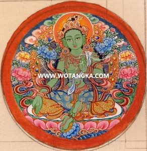 编号118-9825731：彩绘小唐卡-绿度母（圆形·直径3.5CM左右）