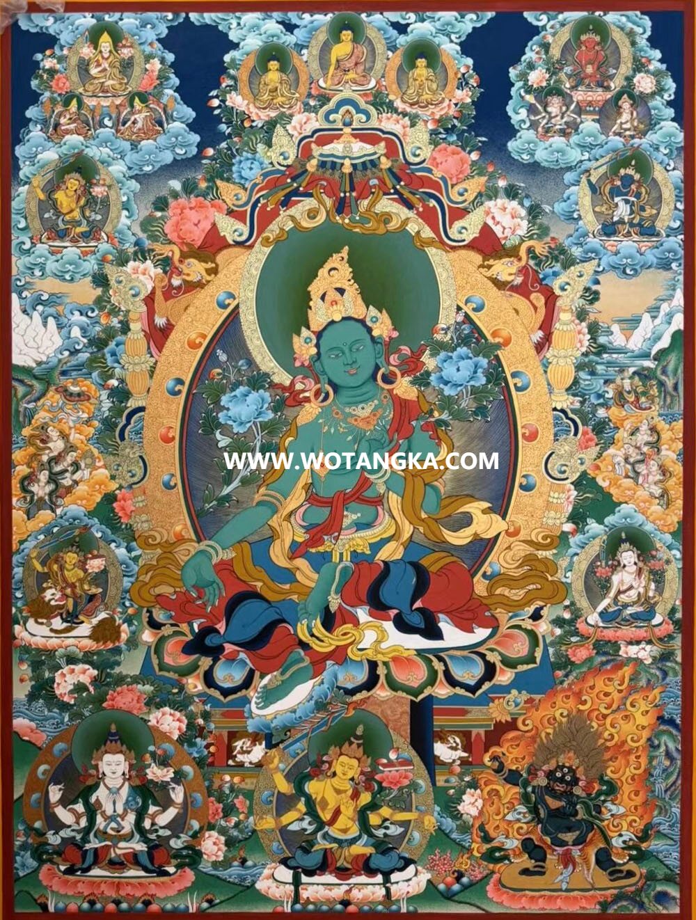 ｜已结缘·可定制｜唐卡寄卖编号：JM·189-517248-绿度母天界三净土五部文殊三怙主吉祥平安供养图（彩唐）