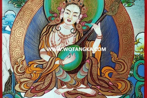 编号189-517386：彩绘唐卡-妙音天女（15*10CM左右）