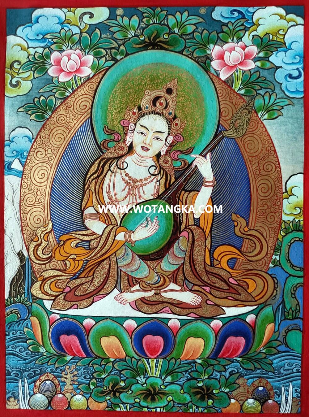 ｜已结缘·可定制｜唐卡寄卖编号：JM·189-517386-妙音天女水中莲台吉祥智慧匝嘎利（彩唐）