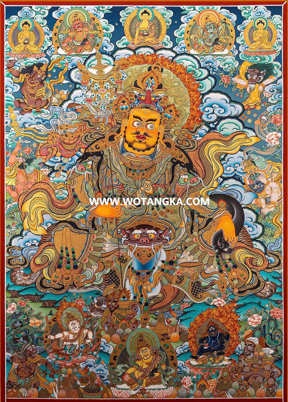 ｜已结缘·可定制｜唐卡寄卖编号：JM·189-527869-财宝天王五色财神众天界三世佛吉祥财富供养图（彩唐）