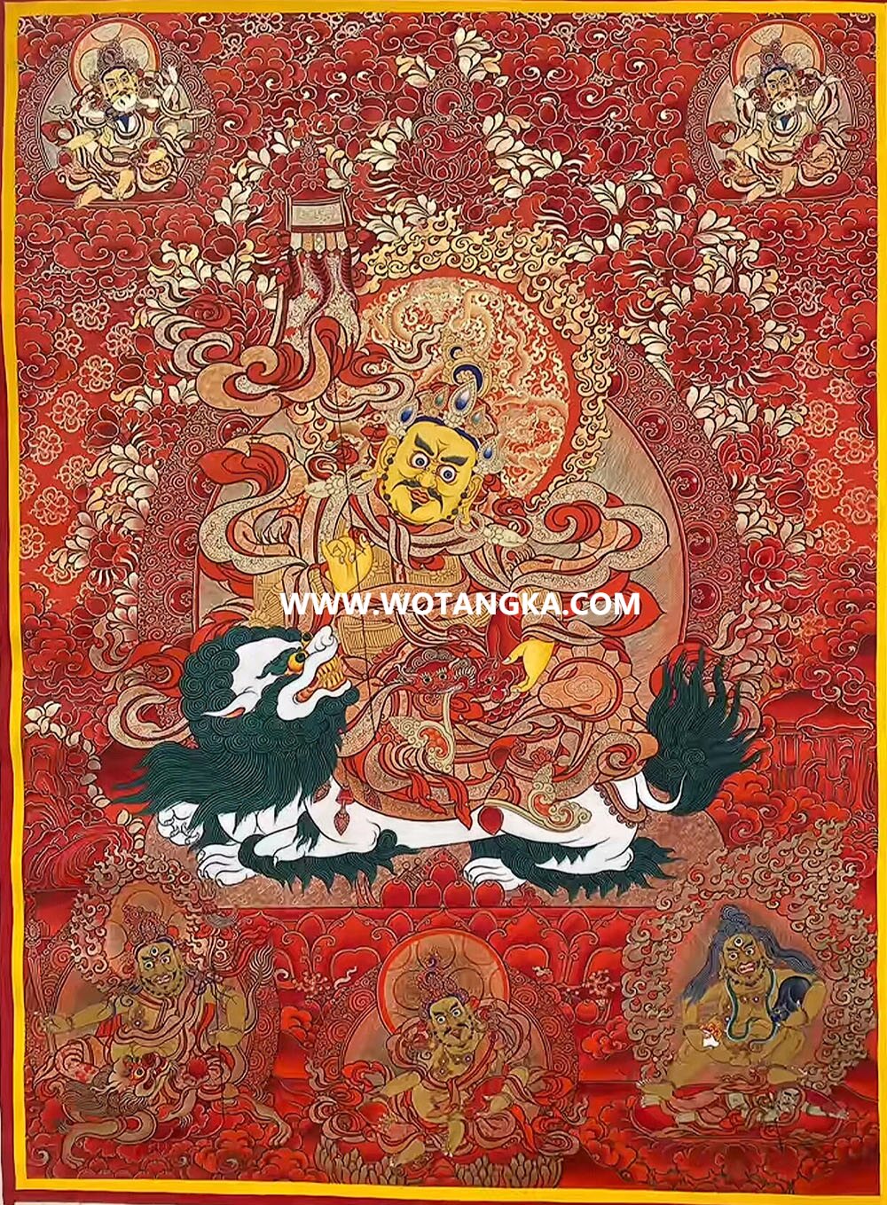热贡-桑杰仁青·画院：红金唐卡-财宝天王· 五方财神（80*60CM左右）
