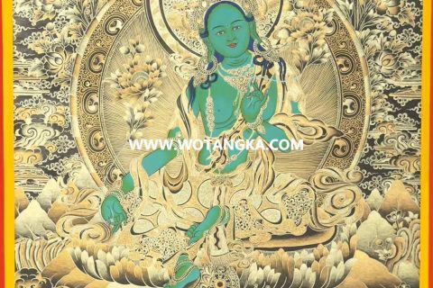 ｜已结缘·可定制｜唐卡寄卖编号：JM·189-628147-绿度母双金光轮吉祥平安如意供养图（黑唐）