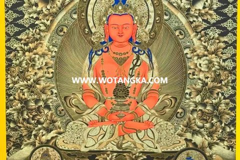 编号189-628154：黑金唐卡-长寿佛·长寿三尊（80*60CM左右）