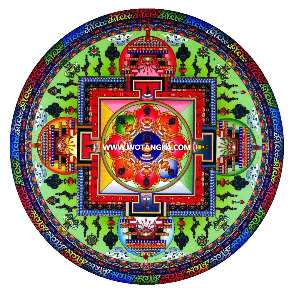 沃唐卡编号AC10391：长寿佛九尊坛城