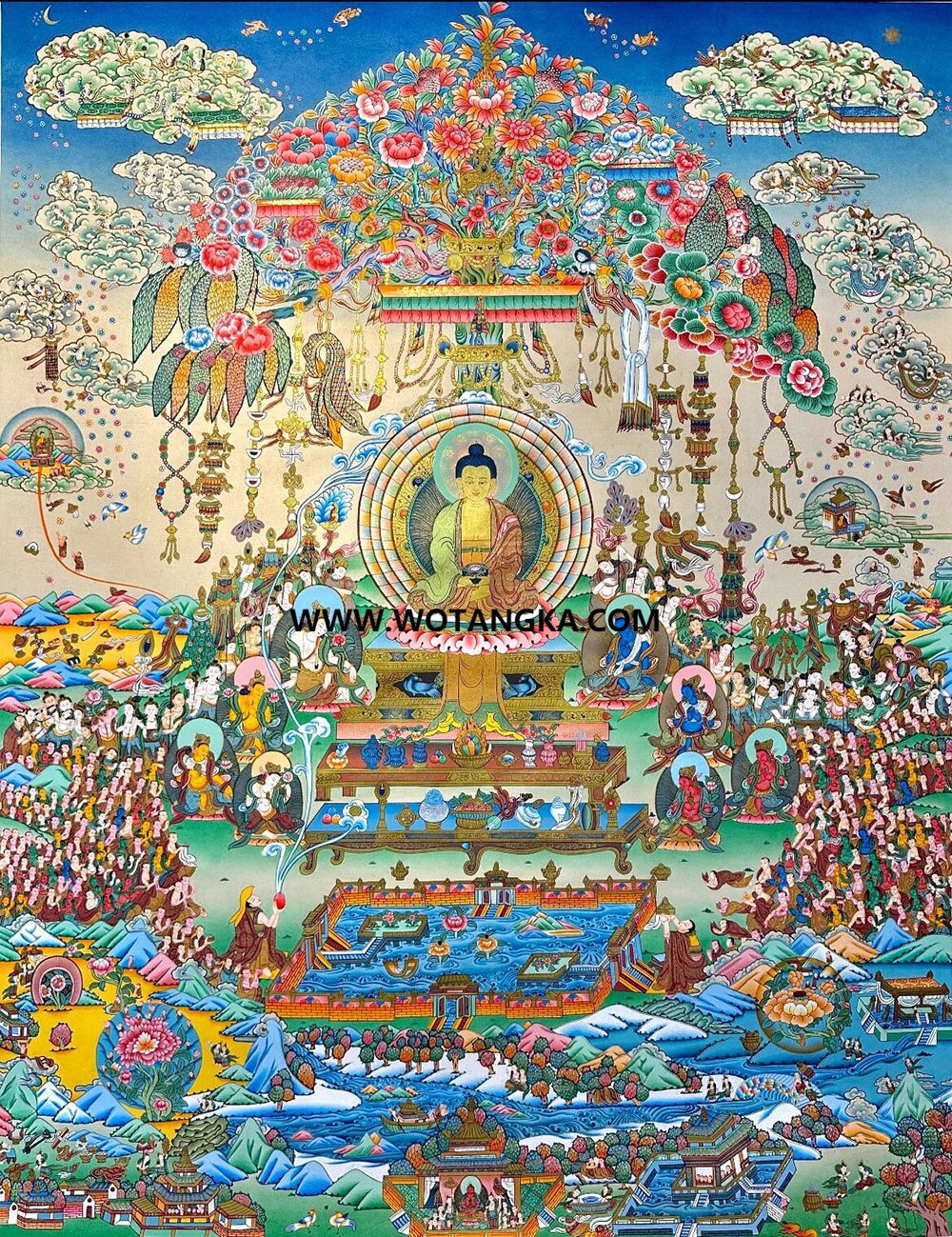 沃唐卡编号AC14243：阿弥陀佛西方极乐净土