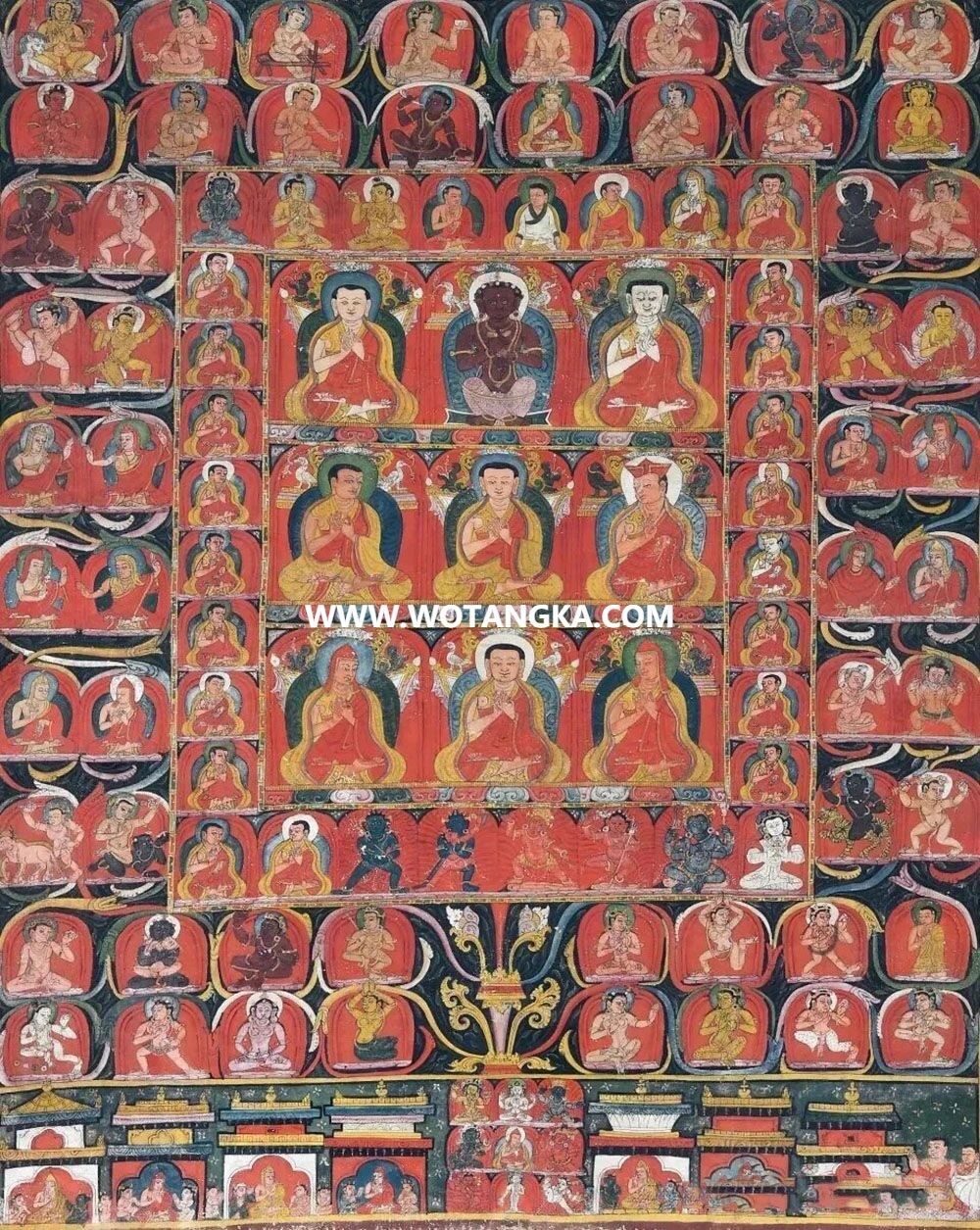 沃唐卡编号AC15432：四教派上师