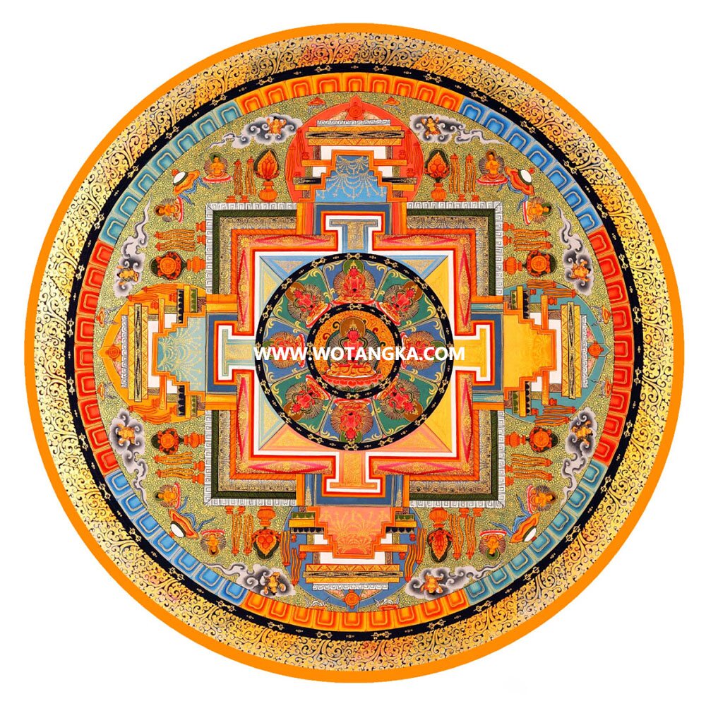 沃唐卡编号AC24531：长寿佛九尊坛城