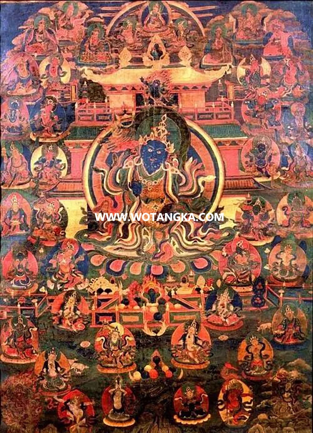 沃唐卡编号AC25341：金光明财神众尊欢喜荟供轮