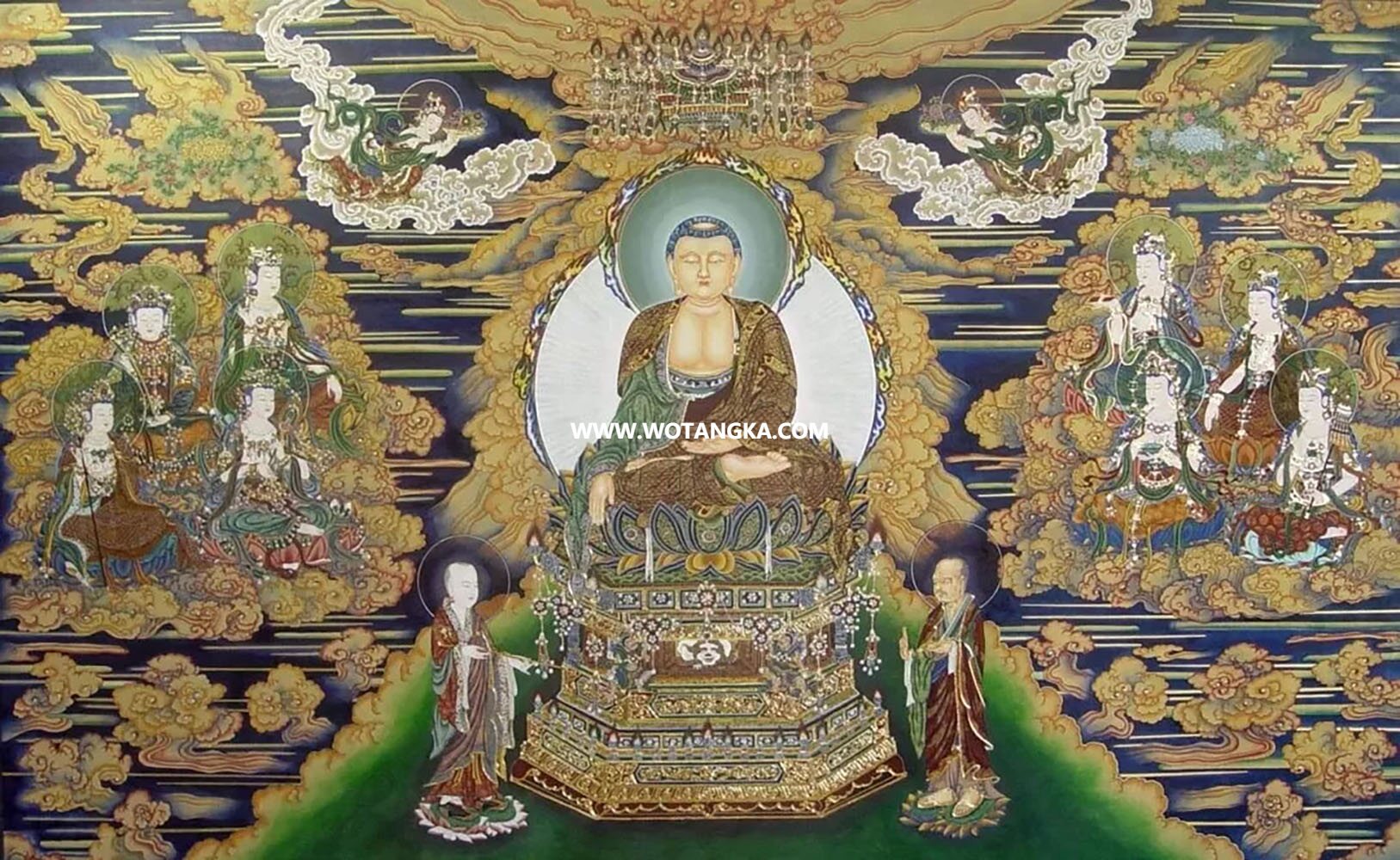 沃唐卡编号AC34521：释迦牟尼佛与八大菩萨