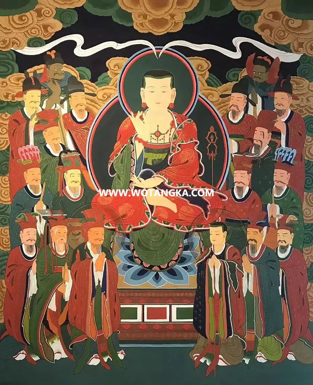 沃唐卡编号AC35214：地藏菩萨十殿阎王像
