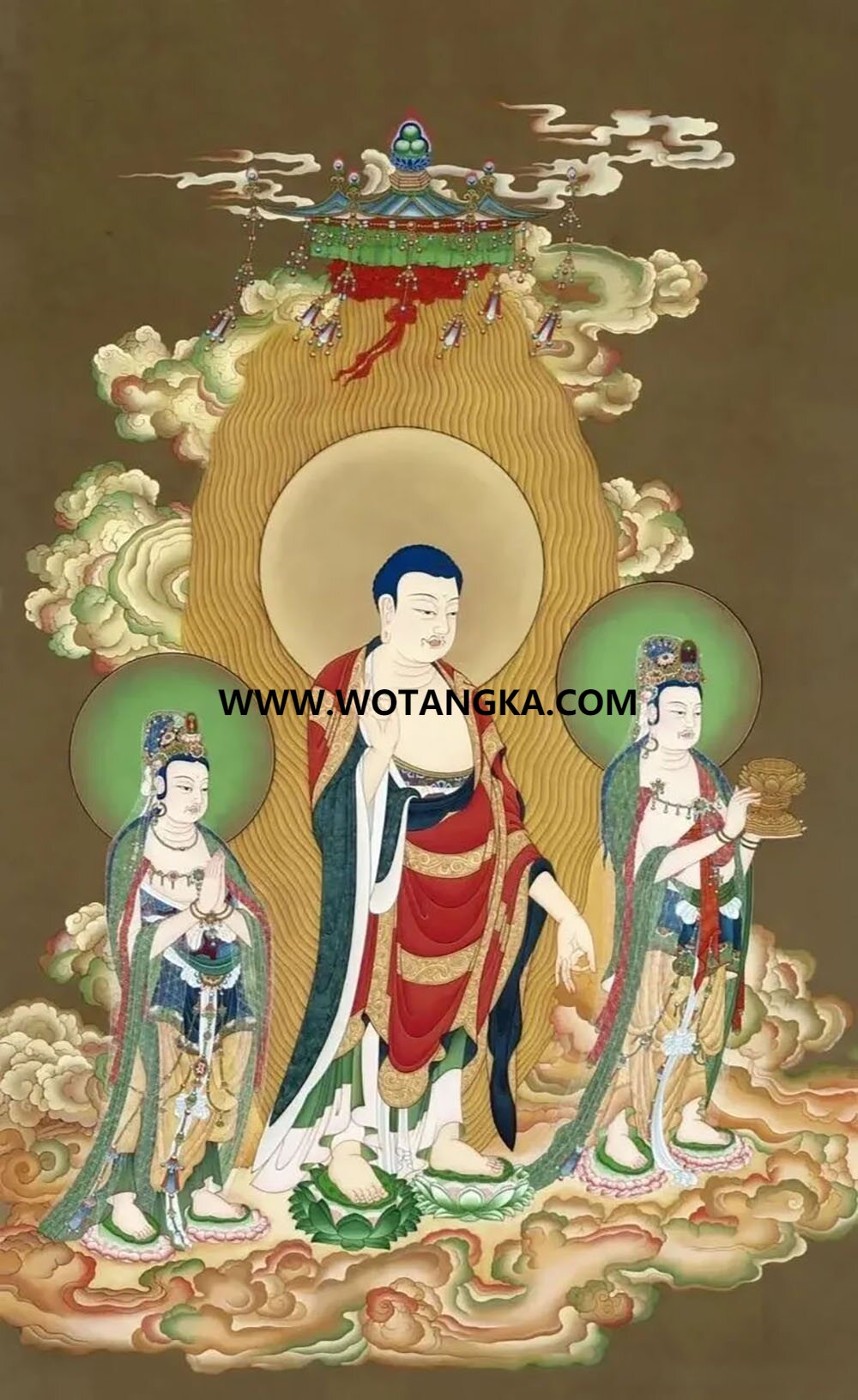 沃唐卡编号AC42531：西方三圣接引图