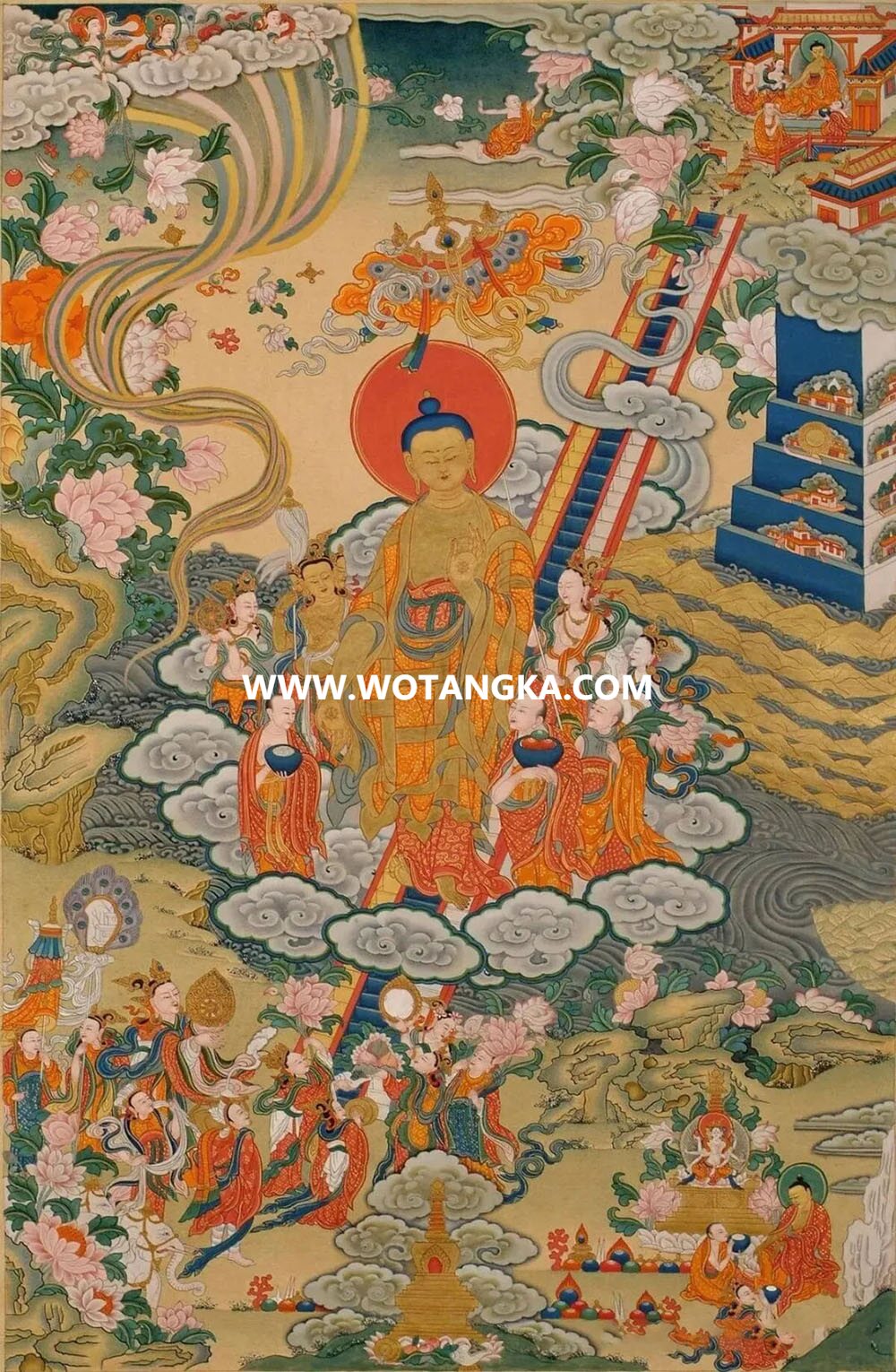 沃唐卡编号AC43152：佛陀天降图