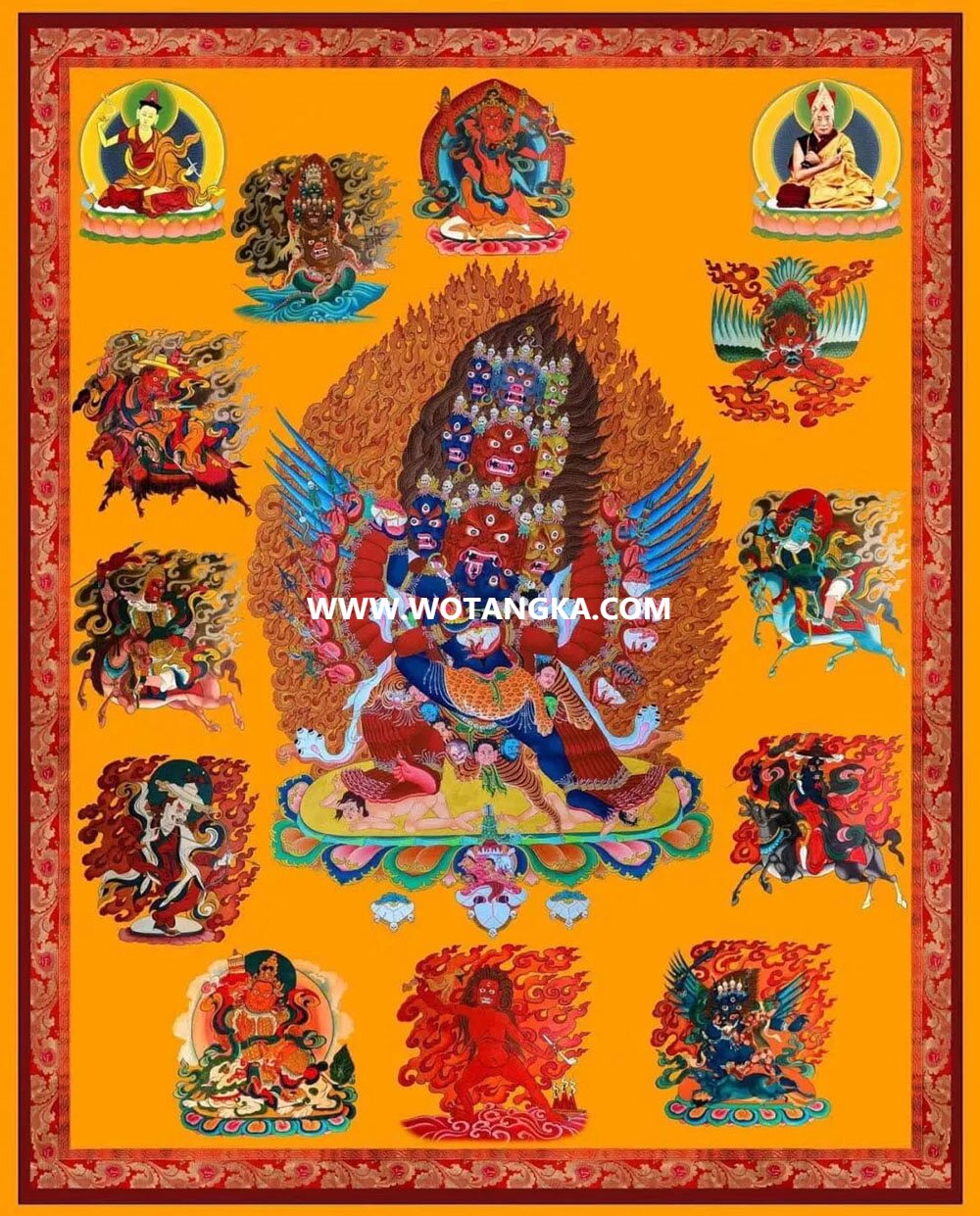 沃唐卡编号AC45213：九面十八臂忿怒莲师