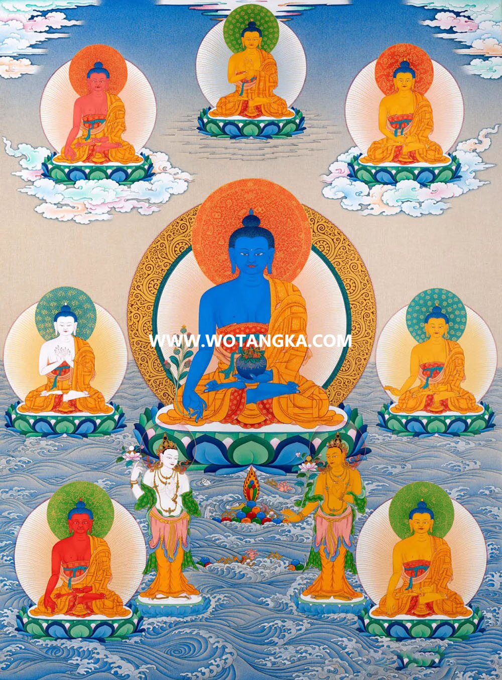 沃唐卡编号AC47205：七尊药师如来