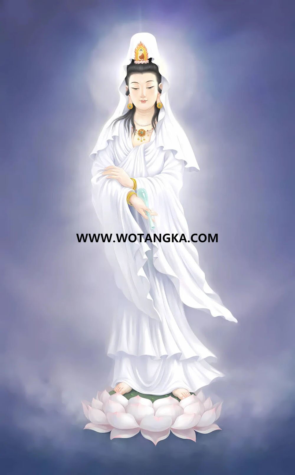 沃唐卡编号AC51342：白衣洒水观音菩萨