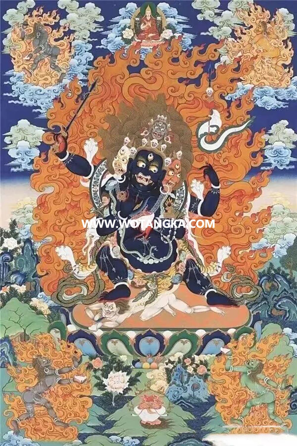 沃唐卡编号AC69718：吉祥觉囊护法·四面四臂玛哈嘎拉