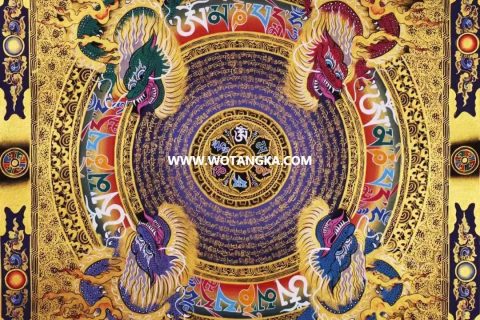 编号138-391742：彩绘唐卡-六字真言龙坛城（55*55CM左右）