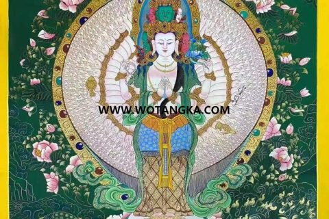 编号138-431958：彩绘唐卡-千手观音·三怙主（75*53CM左右）