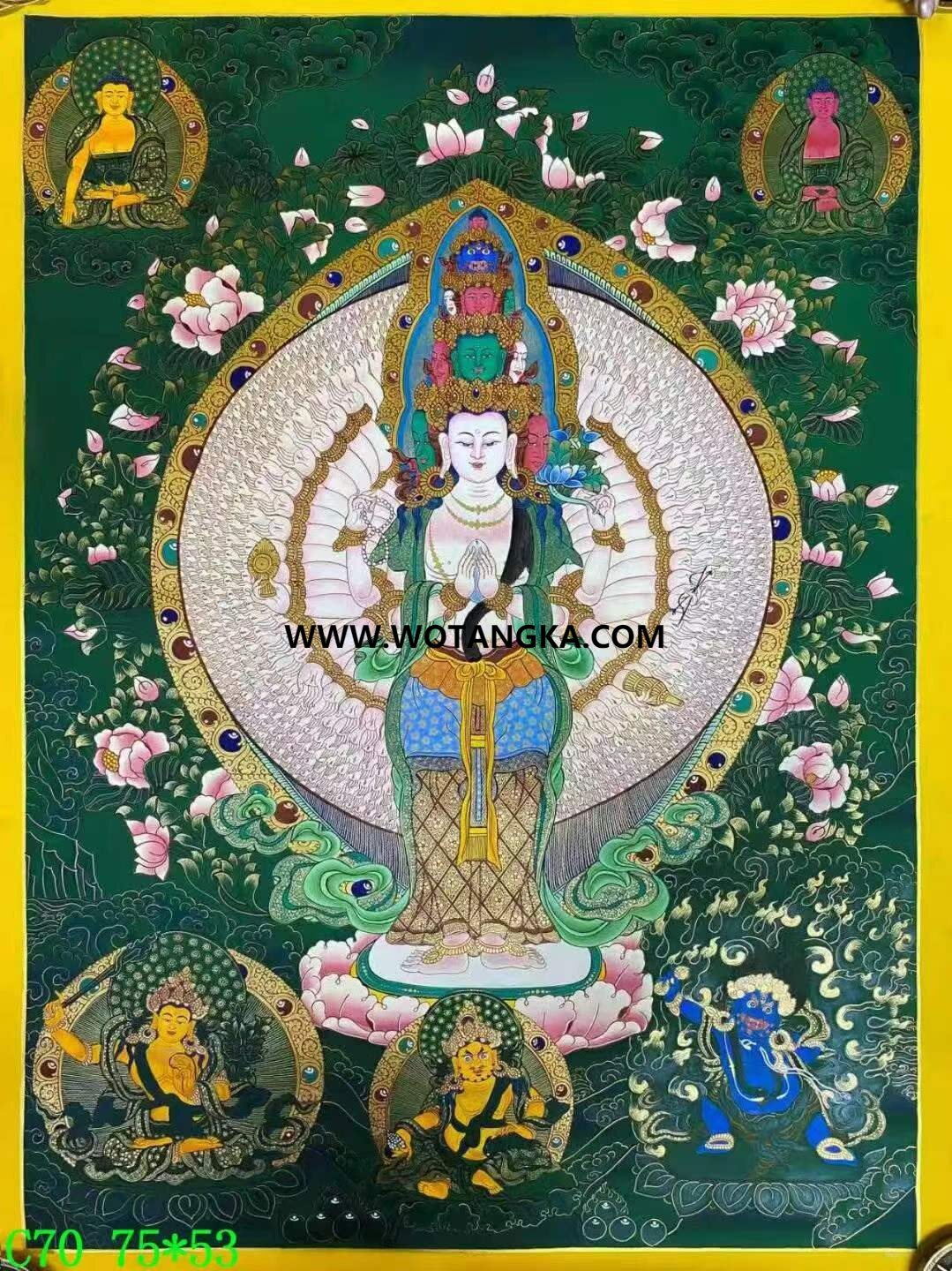 编号138-431958:彩绘唐卡-千手观音·三怙主(75*53CM左右)