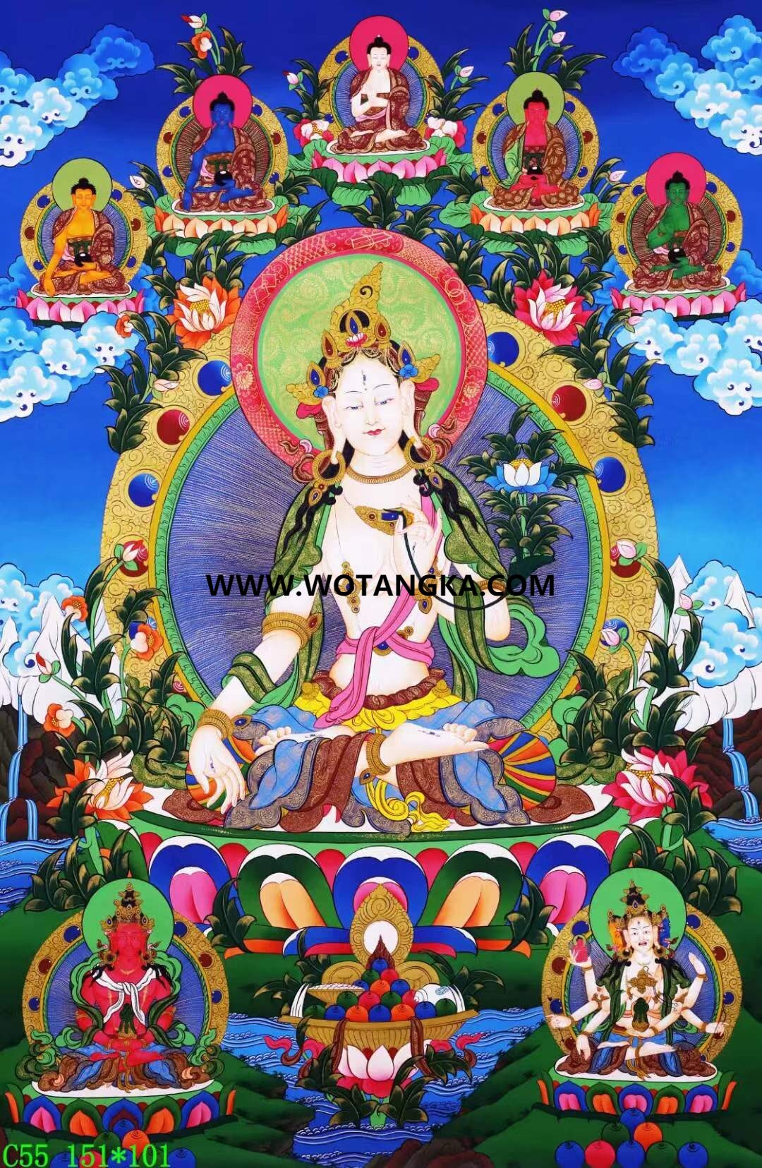 编号138-496513：彩绘唐卡-白度母·长寿三尊（151*101CM左右）